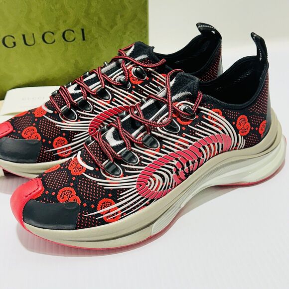 Gucci Run Knit Sneaker Size 9.5/ US 10 Black Red GG Interlocking NIB $920 - Picture 10 of 15